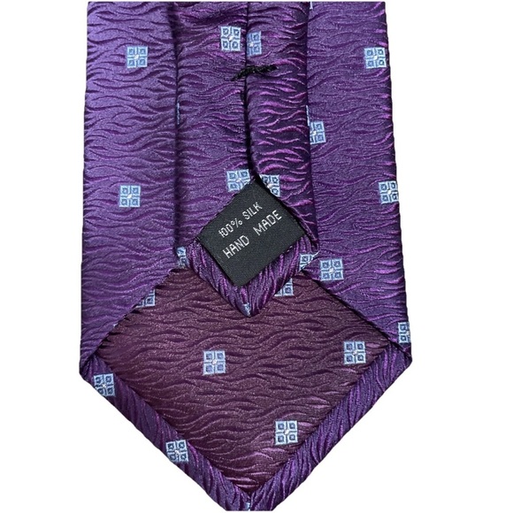 Beau Brummel Soho Men's Silk Tie Purple With Blue Squares 60x3.5" - Picture 4 of 4